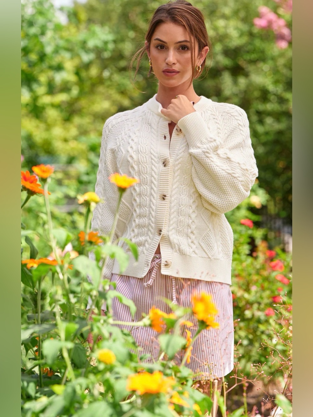 NWT 525 AMERICA EMERSON: COTTON CABLE KNIT CARDIGAN IN CHALK size M